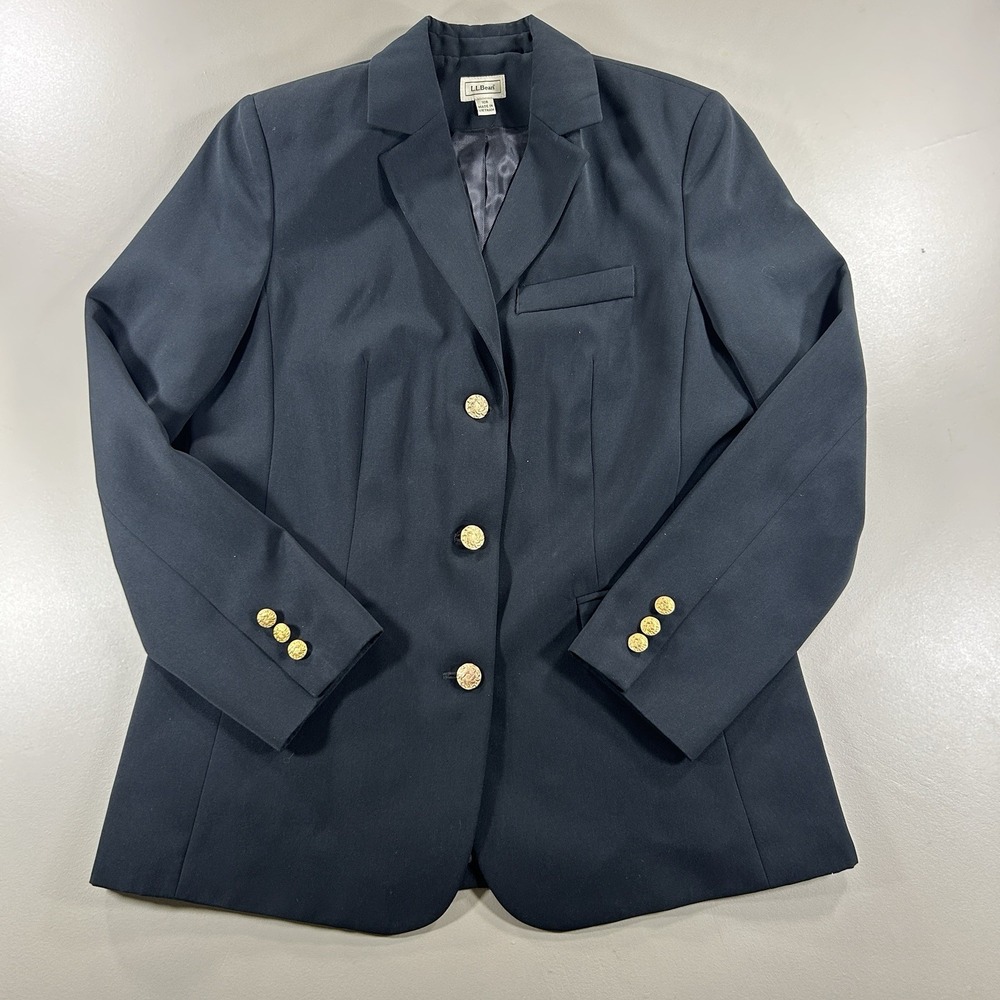 LL Bean Blazer‎ 10R Women's Black With Gold Buttons Office Core Workwear